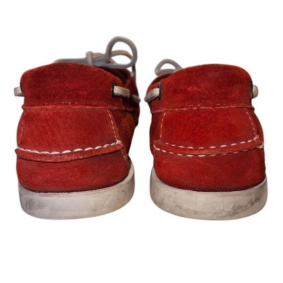 Vintage L.L. Bean Womens 9.5 Red Leather Topsider Boat Shoes White Rubber Soles - Picture 3 of 8